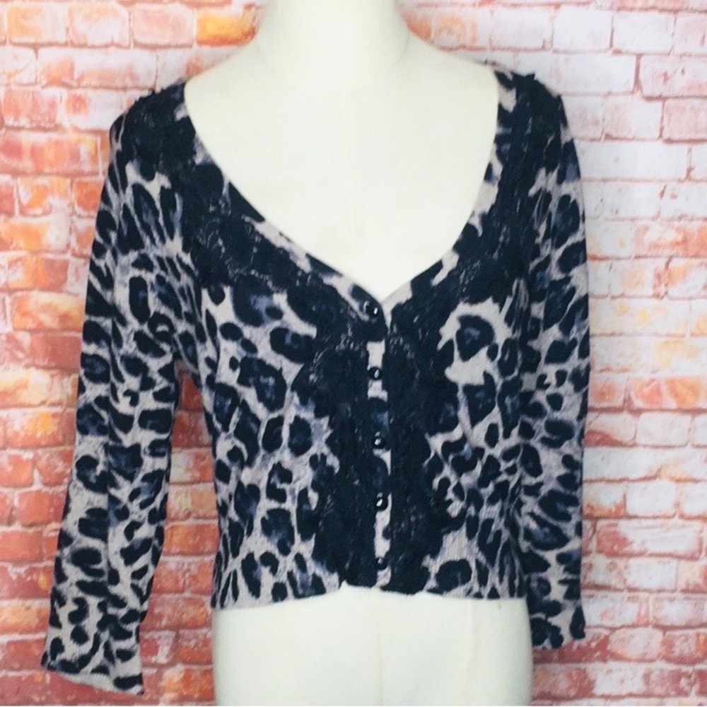 International Concepts Leopard Print Cropped Button Down   Cardigan
